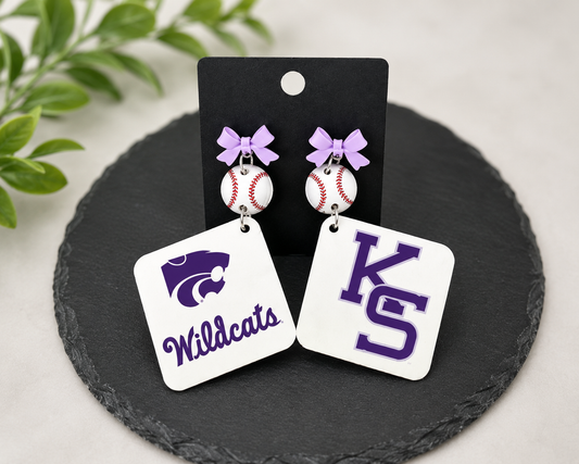 Kansas State University Baseball Earrings